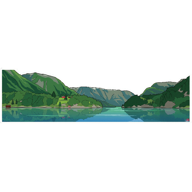 Fjords, Norway Cartoon Landscape Sticker 32x7cm/14"