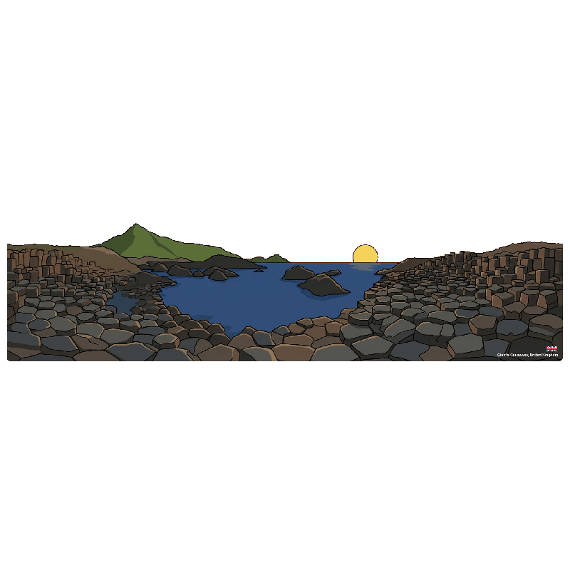 Giant Causeway, UK Cartoon Landscape Sticker 32x7cm/14"
