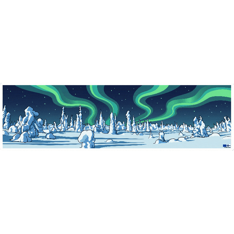 Northern Lights, Finland Cartoon Landscape Sticker 32x7cm/14"