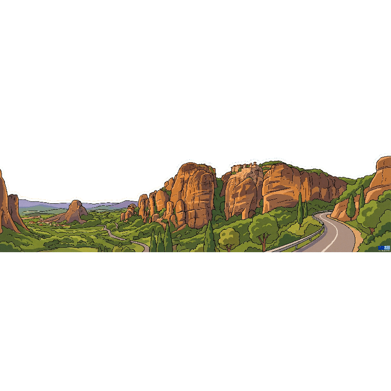 Meteora, Greece Cartoon Landscape Sticker 32x7cm/14"