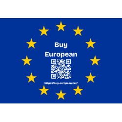 "Buy European" sticker with QR code in different EU languages, 10x7cm