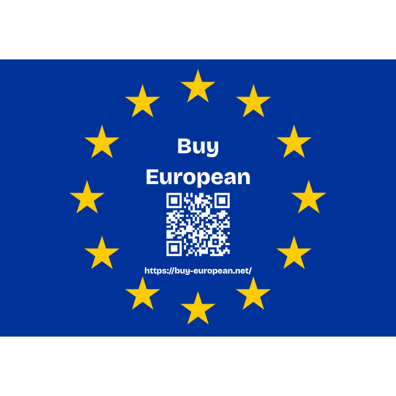 "Buy European" sticker with QR code in different EU languages, 10x7cm